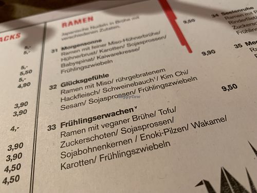 menu at MoschMosch in Darmstadt
