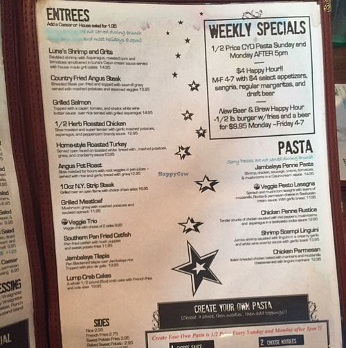 menu at Luna Grill and Diner in Washington