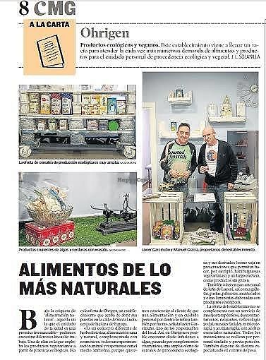 prensa, mención la mejor tienda de Zaragoza ecológica y vegana at Ohrigen in Zaragoza