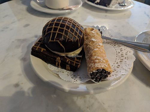 Peanut butter explosion brownie, vegan sugar cannoli at Chocolateria in Brooklyn