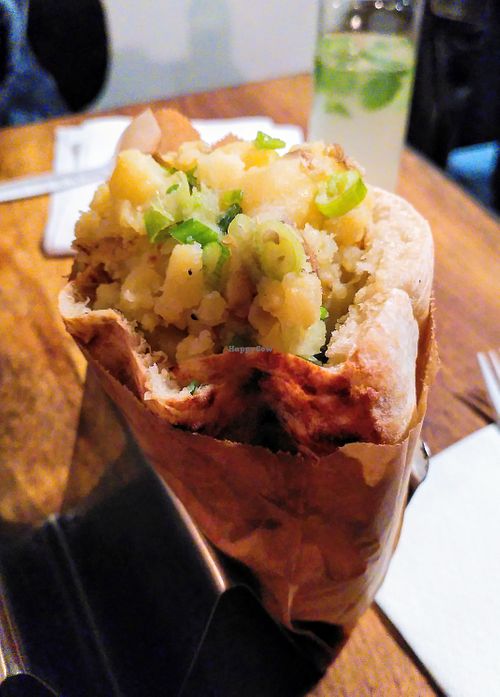 Pita w/potatoes (vegan, ask without aioli) at Miznon in Paris