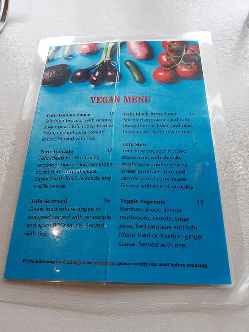 Vegan menu at Soy House in Bellingham