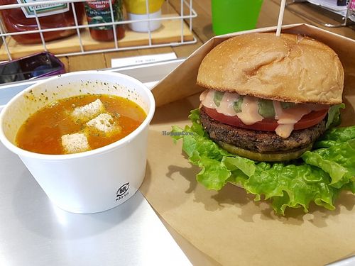 Burger and soup  at Ain Soph.Ripple Kabukicho in Tokyo