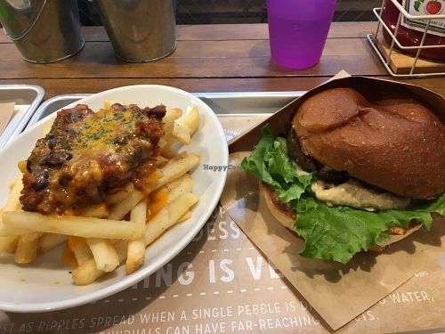 Chili cheese fries and falafel burger at Ain Soph.Ripple Kabukicho in Tokyo