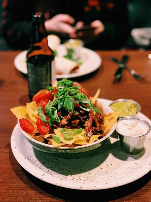 Vegan nacho’s (originally vegetarian, so ask to remove cheese and change dip to vegan dip) at O'Learys in Trollhattan