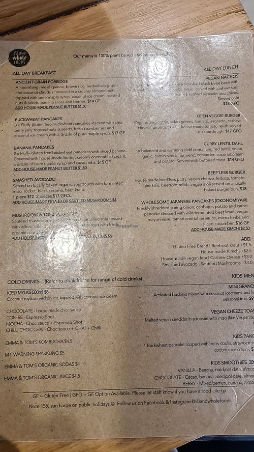 Menu at Island Whole Foods in Cowes