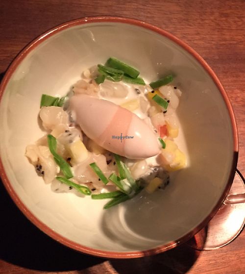 vanilla coconut stock, peach pineapple sorbet at Farang in Stockholm