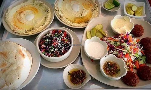 hummus ,israeli salat,falafel plate at Gallery House of Hummus in Koh Phangan