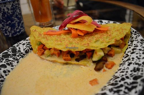 Crepe with veggies and coconut sauce at Veg Cafe in Sacramento
