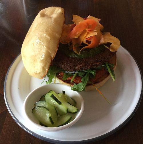 falafel burger at Veg Cafe in Sacramento