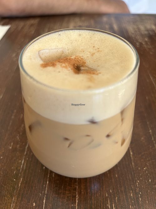 Banana bread latte with oat milk - yum!   at Veg Cafe in Sacramento