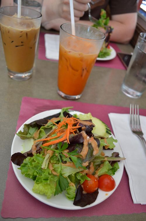 Salad with peanut sauce. Included in the daily menu at Thai Basil Restaurant in Sacramento