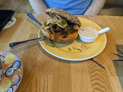 Mushroom & cheese bagel at Bagels & Beans - Schouwburgplein in Rotterdam