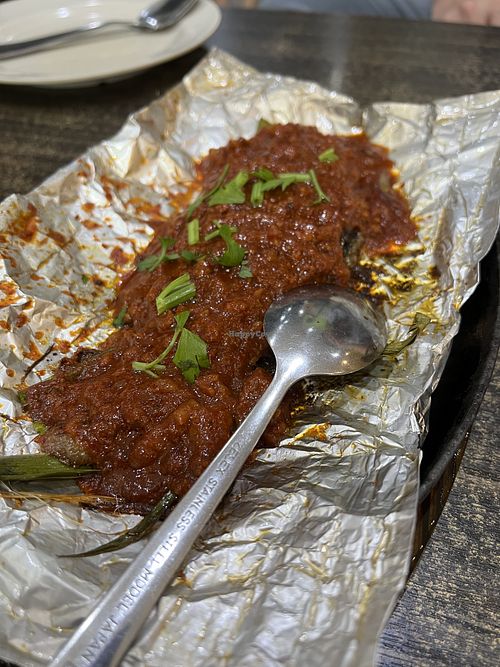 Sambal hot plate fish #Veganuary at Vege Restoran 素食館 in Batam
