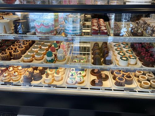 the display case around Christmas at Vegan Treats Bakery in Bethlehem