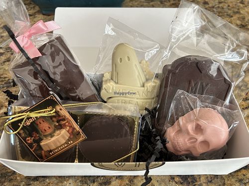 Assorted Halloween themed gourmet chocolates!  at Vegan Treats Bakery in Bethlehem