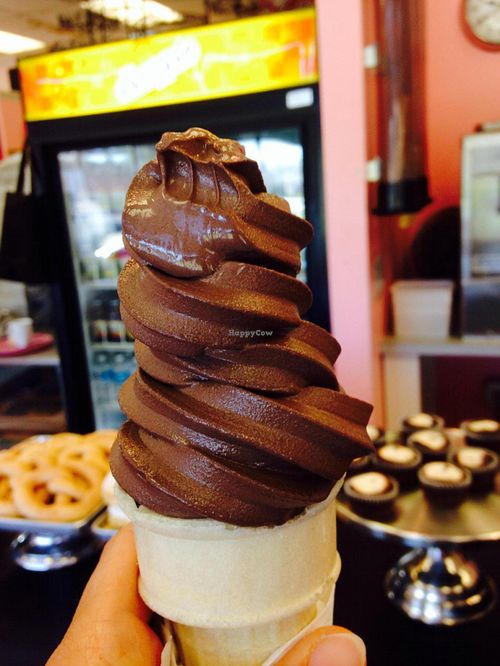 Soft serve gluten free brownie batter in gf cone at Vegan Treats Bakery in Bethlehem
