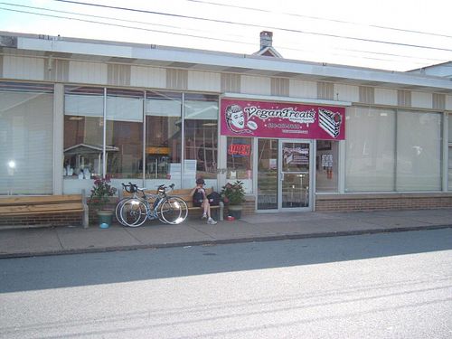 sitting outside vegan treats enjoying a snack  at Vegan Treats Bakery in Bethlehem