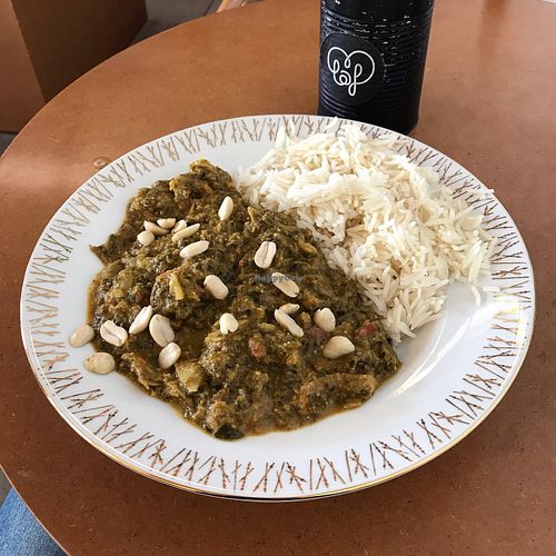 Spinach stew with even more veggies and peanuts + delicious rice at Made with Laf in Bratislava
