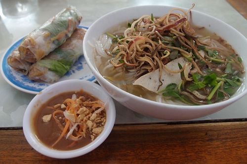 Bun Mam, with fresh spring rolls at Bach Thao in Can Tho