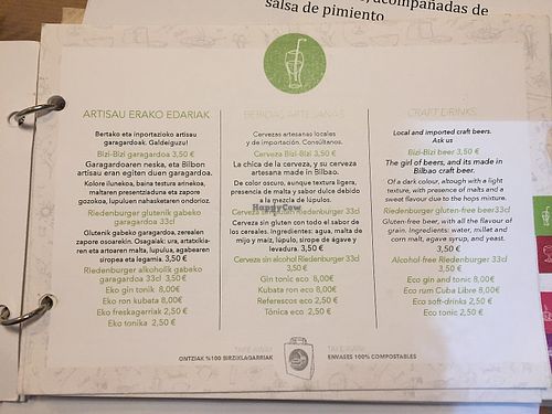 Menu at Gustu Bilbao in Bilbao
