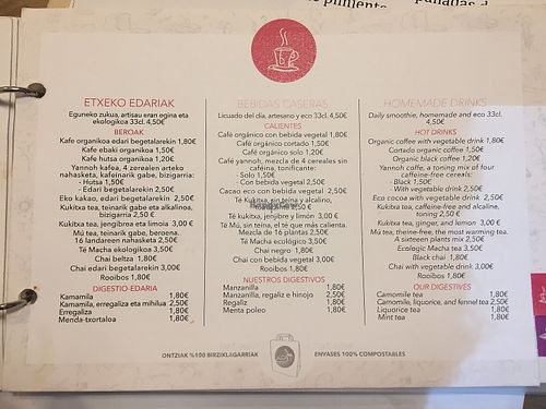 Menu at Gustu Bilbao in Bilbao