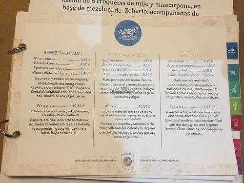 Menu at Gustu Bilbao in Bilbao