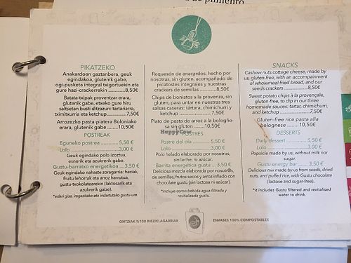 Menu at Gustu Bilbao in Bilbao