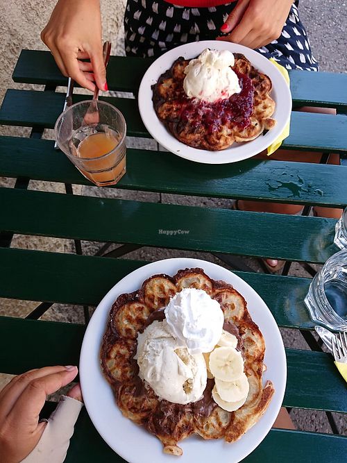 Vegan waffles with vegan icecream at Vohvelikahvila in Tampere