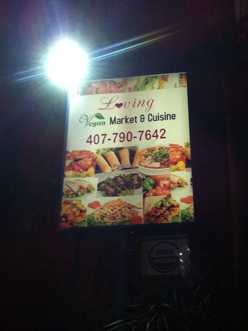 a ";Loving"; sign at Loving Vegan Market & Cuisine in Winter Park