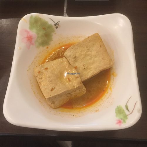 Delicious spicy stinky tofu side dish at Quán Zhēn SùShí 全真素食 in Taipei