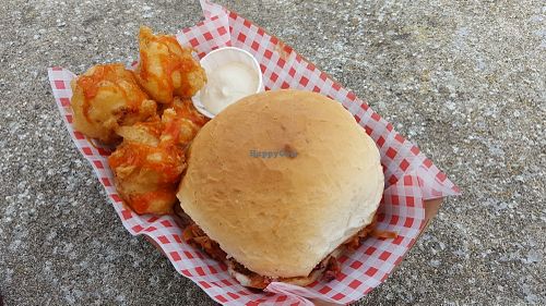 Delicious pulled jackfruit bap and cauliflower bites at Bia Kitchen Vegan Diner - Food Stall in Norwich