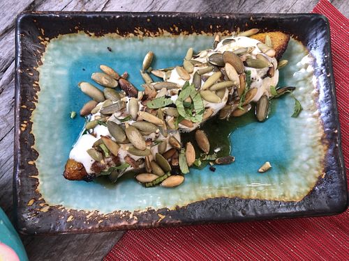 Plantain with garlic cream at Charly's Vegan Tacos - Food Truck in Tulum