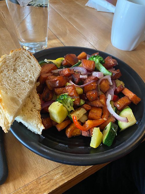 sautéed sweet potato hash & mixed veggies at Root in Lancaster