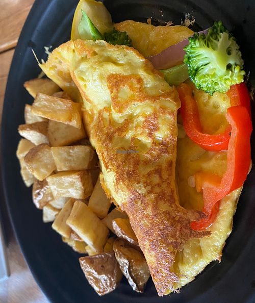 mung bean omelette with mixed veggies and potatoes at Root in Lancaster