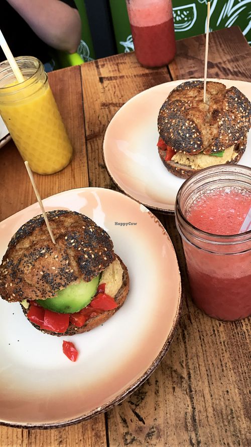Sandwiches with hummus and roasted bell peppers and avocado! I think it was called the TFP sandwich without Feta! Totally vegan  at The Food Press in Almere