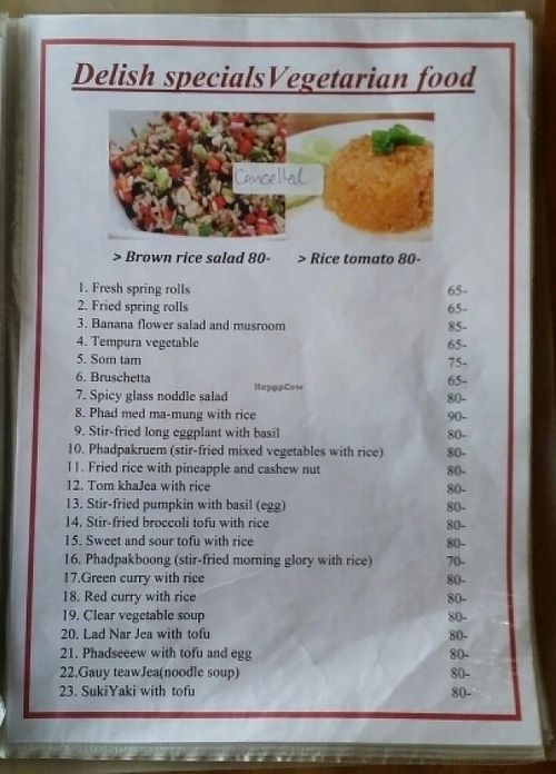 vego menu at Delish in Chiang Mai