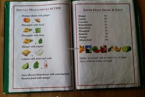 fruit drinks/shakes menu at Delish in Chiang Mai