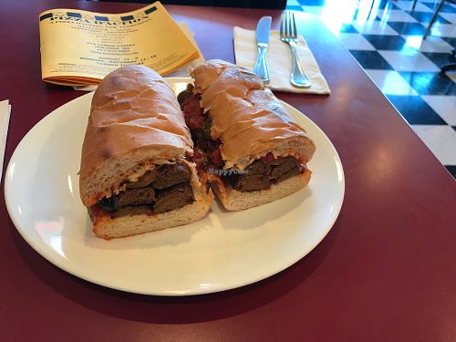 Vegan sausage sandwich. Lots of sausage. Good value. at Pizza D'Action in Holyoke