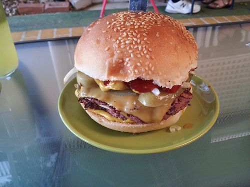 Double "cheese" burger at The Giving Tree. at The Giving Tree Cafe in South Burnett