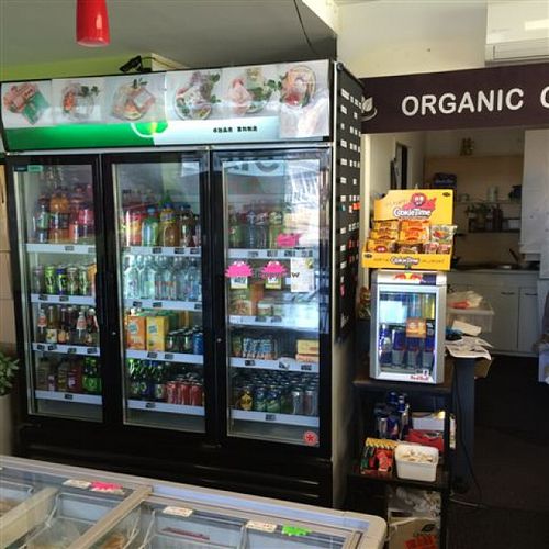 Vegetarian World drinks cooler at Vegetarian World in Christchurch