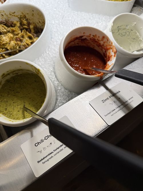 vegan sauces  at Hiltl - Dachterrasse in Zurich