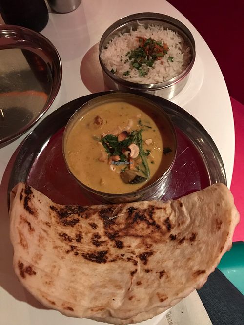 Basmati rice, korma and naan at Spice Box in East London