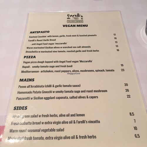Vegan Menu! at Farelli's Trattoria in Queenstown