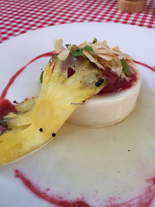Panna cotta with grilled pineapple  at Farelli's Trattoria in Queenstown