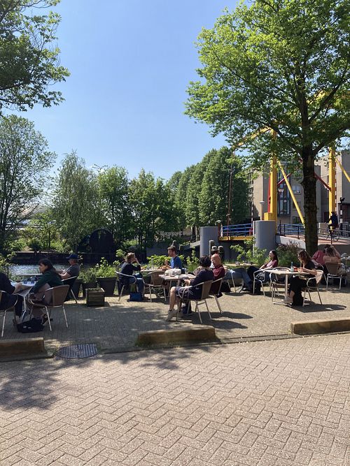 Outdoor seating on sunny day  at Bloem in Amsterdam