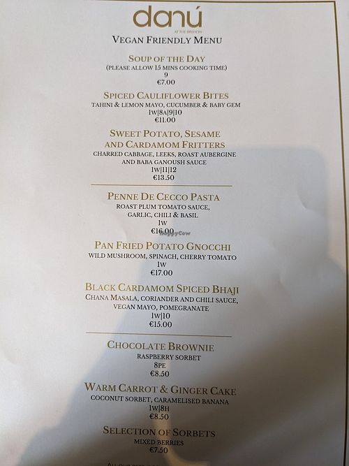 Menu as of May 18, 2023 at Danu Restaurant - Brehon Hotel in Killarney