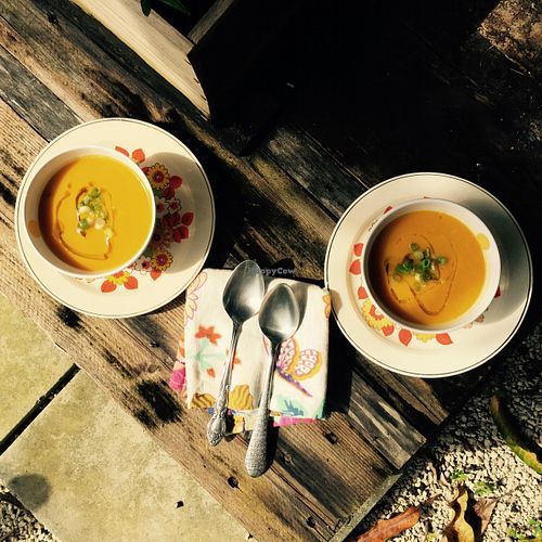 ginger, carrot and squash soup. all organic ingredients and home made!!! delicious and super healthy dishes! at Artichoke Foods in Miami