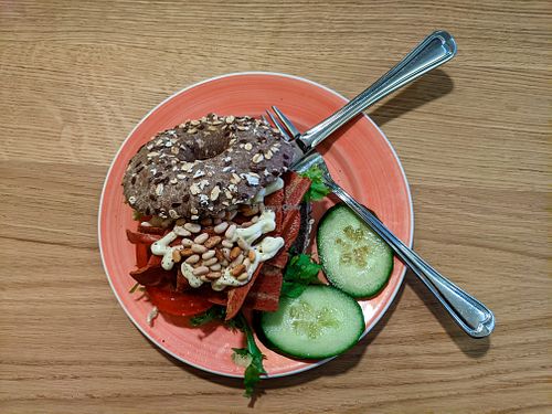 Vegan BLT bagel at Bagels & Beans at Bagels & Beans in Enschede