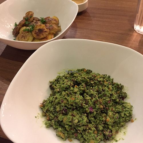 smashed potatoes and super green salad  at Green Bar in Makati